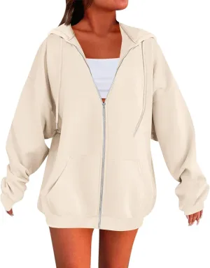 Zip Up Hoodie Women Oversized Hooded Zip Up Sweatshirt Ladies Fleece Cute Sweatshirts Sweaters Long Sleeve Sweat Shirts